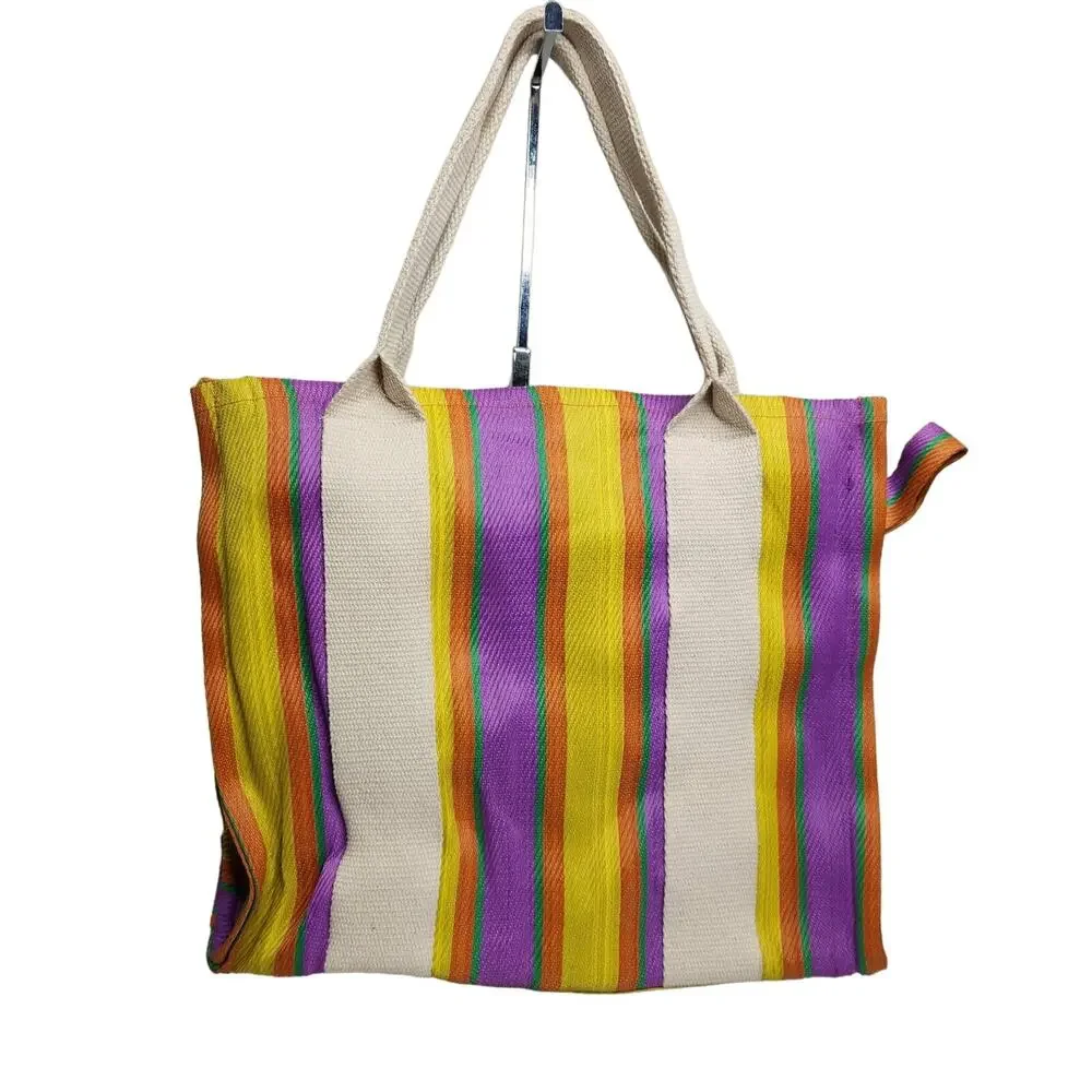 Urban Outfitters BDG Serena Mesh Tote Bag Medium Size Multi Stripe Purple Yellow - Picture 1 of 14